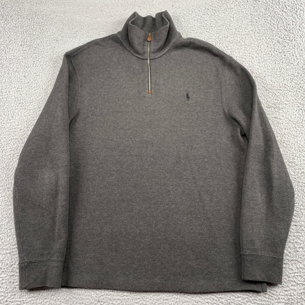 Polo Ralph Lauren Pullover Mens Large Gray 1/4 Zip Sweater Cotton Pony Logo